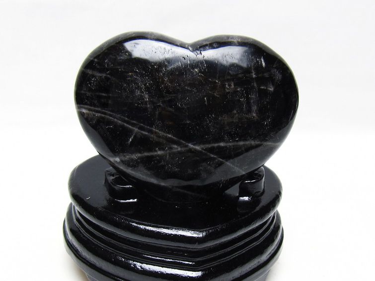 モリオン 置物 黒水晶 ハート 一点物 台座付属 155-984