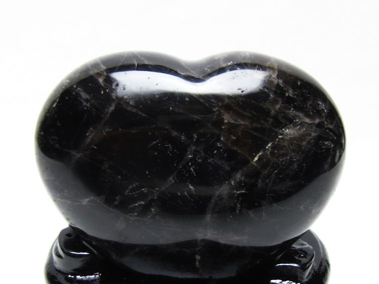 モリオン 置物 黒水晶 ハート 一点物 台座付属 155-986