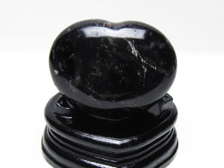 モリオン 置物 黒水晶 ハート 一点物 台座付属 155-988