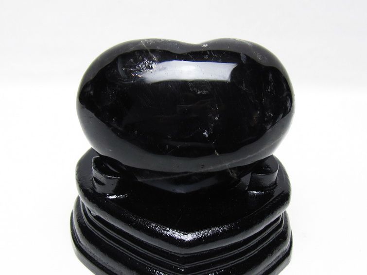 モリオン 置物 黒水晶 ハート 一点物 台座付属 155-989