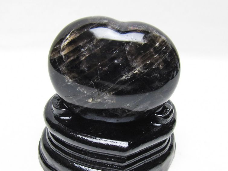 モリオン 置物 黒水晶 ハート 一点物 台座付属 155-997