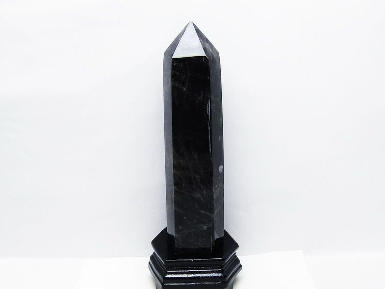 2Kg モリオン 黒水晶 六角柱 台座付属 一点物 162-418