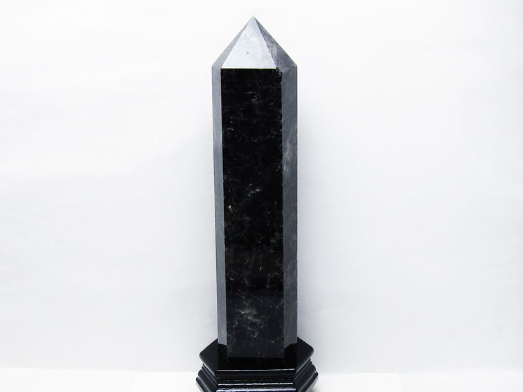 3.8Kg モリオン 黒水晶 六角柱 台座付属 一点物 162-422