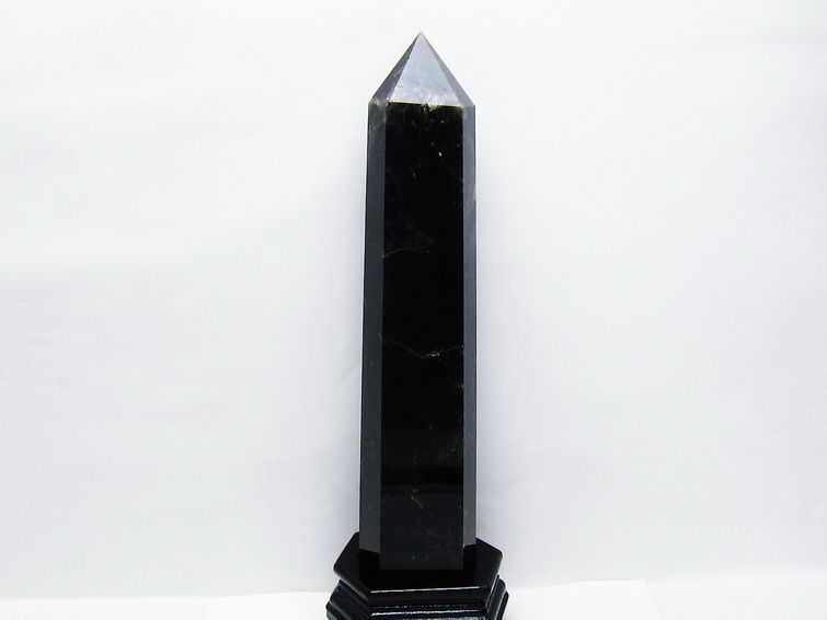 2.1Kg モリオン 黒水晶 六角柱 台座付属 一点物 162-423