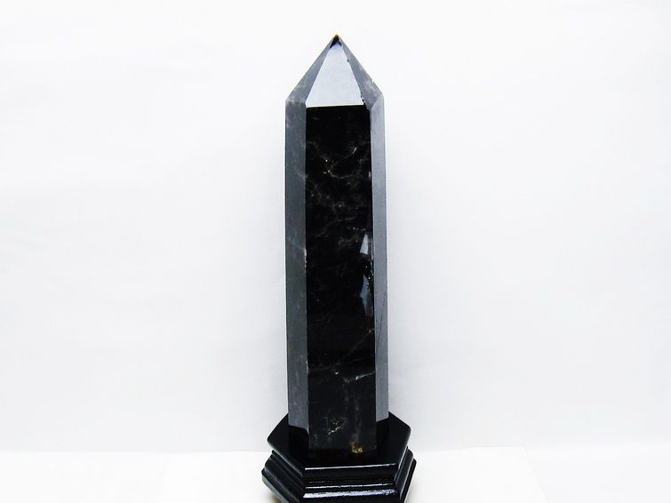 3.1Kg モリオン 黒水晶 六角柱 台座付属 一点物 162-424