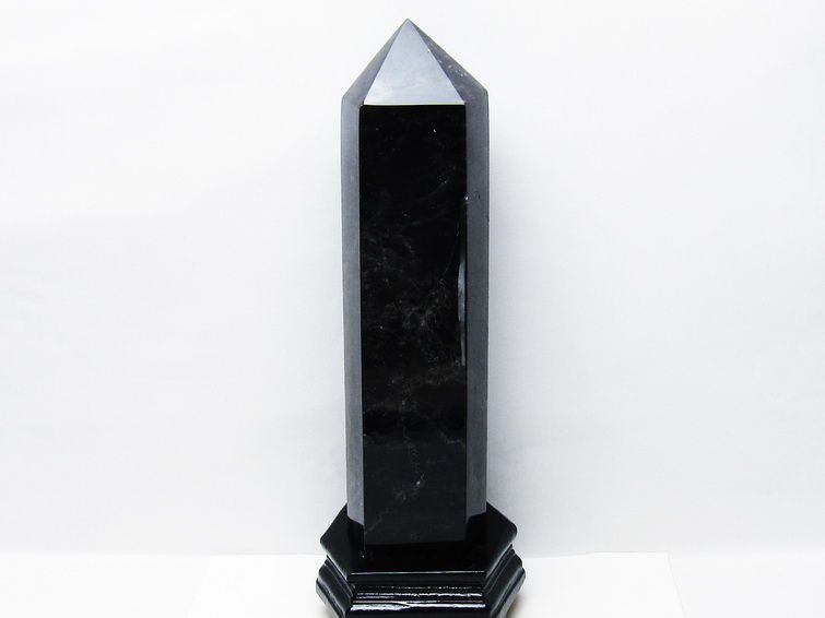 3.3Kg モリオン 黒水晶 六角柱 台座付属 一点物 162-425