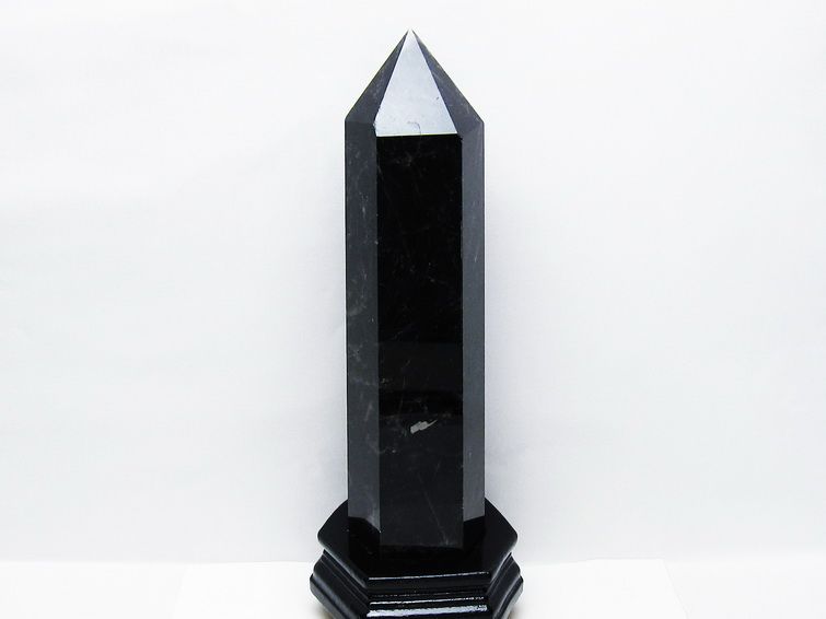 2.4Kg モリオン 黒水晶 六角柱 台座付属 一点物 162-427 【sold out】