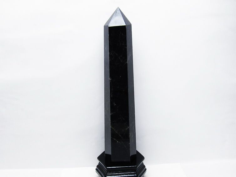 2.6Kg モリオン 黒水晶 六角柱 台座付属 一点物 162-429