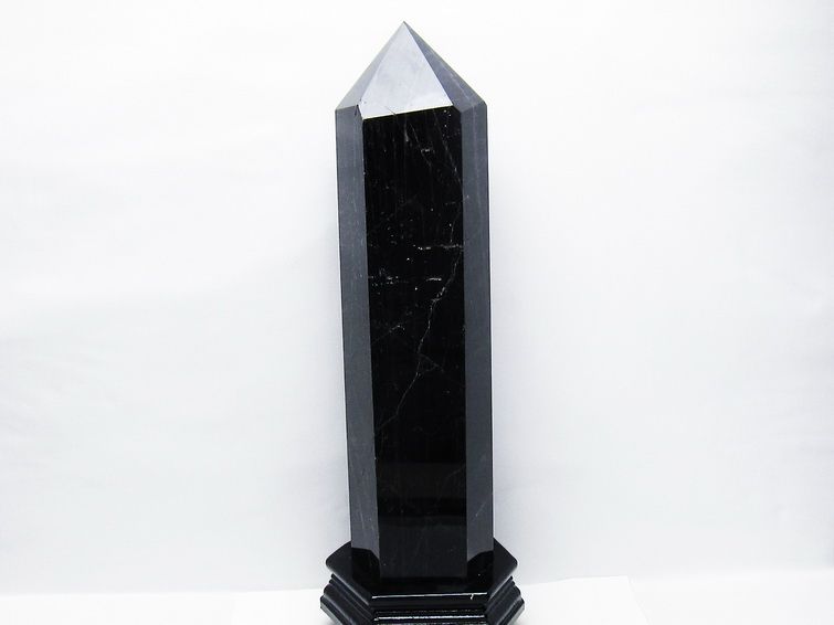 5.8Kg モリオン 黒水晶 六角柱 台座付属 一点物 162-433