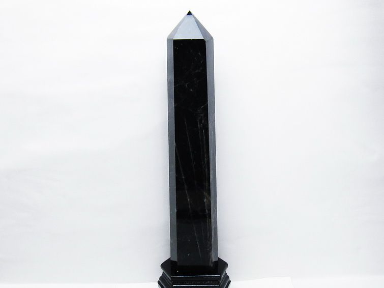 3.4Kg モリオン 黒水晶 六角柱 台座付属 一点物 162-435