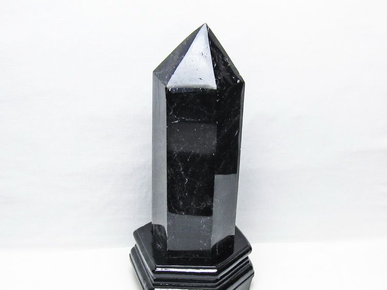 2.3Kg モリオン 六角柱 黒水晶 ポイント 置物 一点物 台座付属 162-439