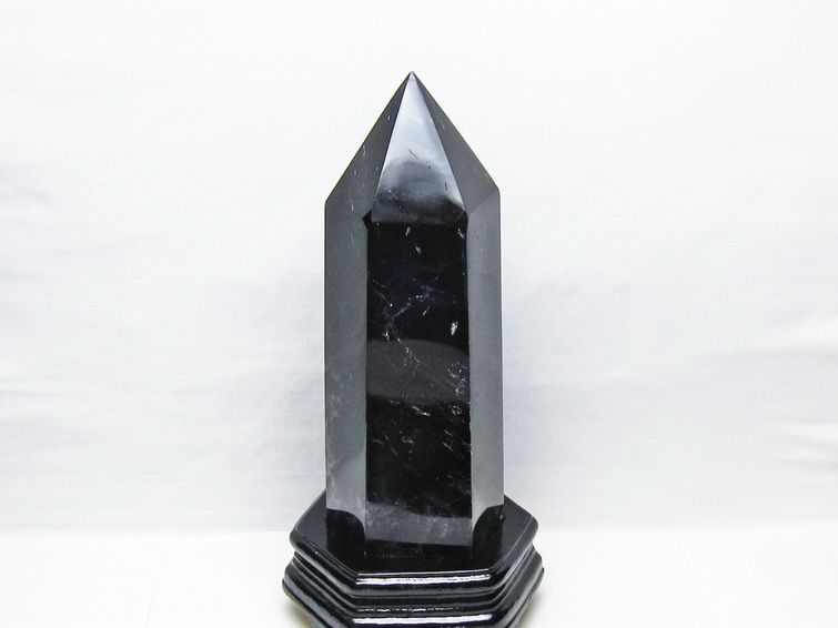 2.9Kg モリオン 六角柱 黒水晶 ポイント 置物 一点物 台座付属 162-440