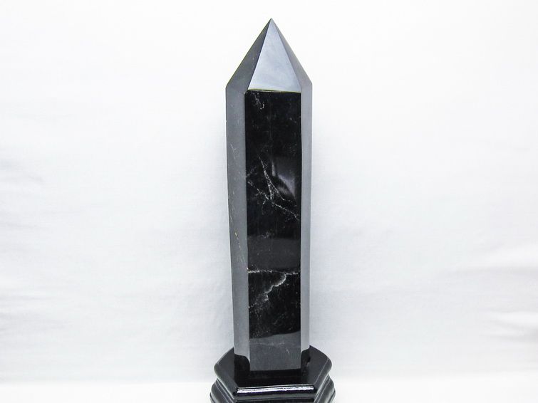 2.4Kg モリオン 六角柱 黒水晶 ポイント 置物 一点物 台座付属 162-441