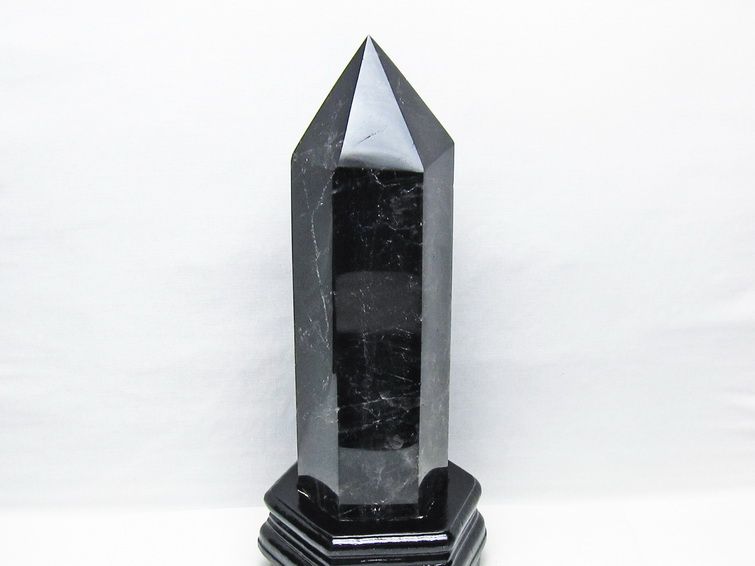 2.4Kg モリオン 六角柱 黒水晶 ポイント 置物 一点物 台座付属 162-443