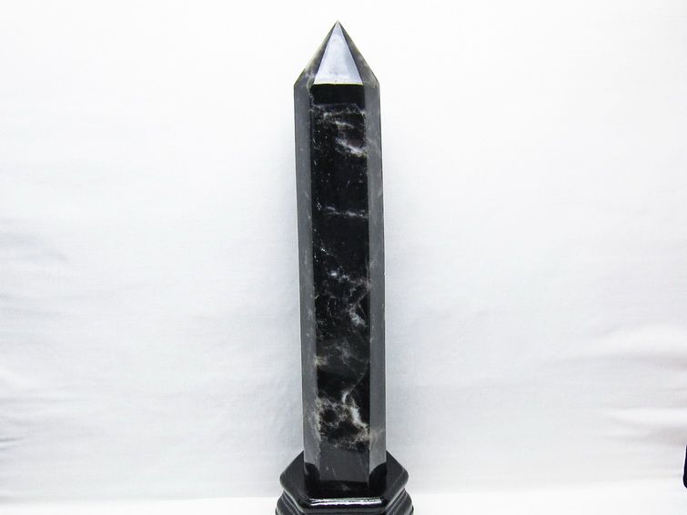 2.1Kg モリオン 六角柱 黒水晶 ポイント 置物 一点物 台座付属 162-445