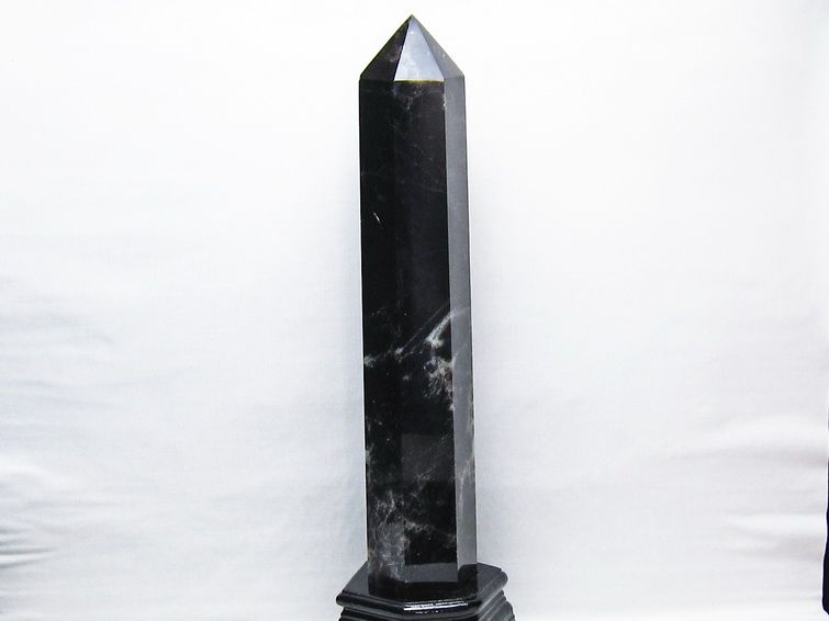 2.7Kg モリオン 六角柱 黒水晶 ポイント 置物 一点物 台座付属 162-446