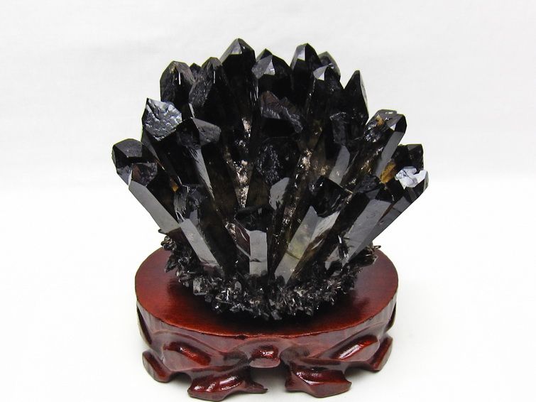 1.4Kg 黒水晶 クラスター モリオン 原石 台座付属 一点物 182-8706