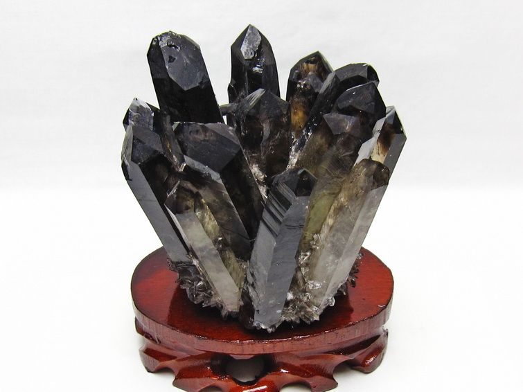 1.4Kg 黒水晶 クラスター モリオン 原石 台座付属 一点物 182-8707