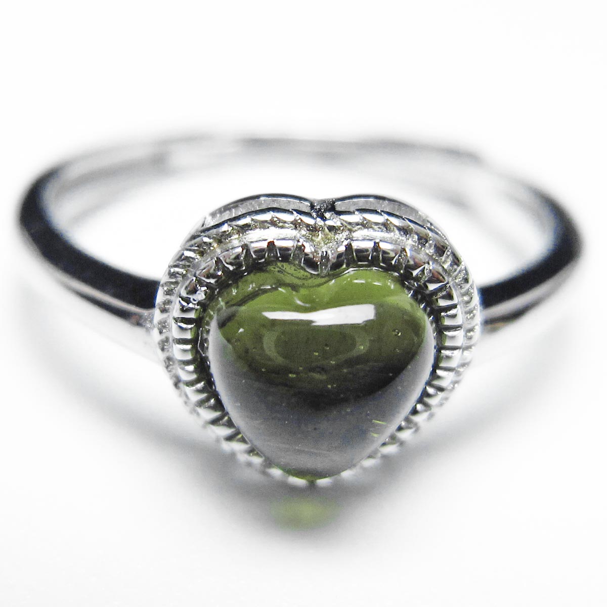 モルダバイト リング モルダウ石 指輪 ハート フリーサイズ 12号 一点物 メール便可 199-616