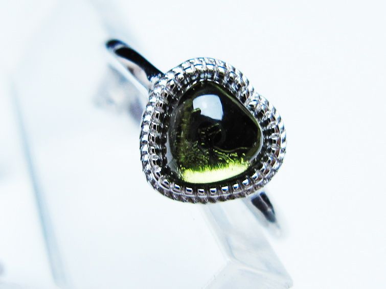 モルダバイト リング モルダウ石 指輪 ハート フリーサイズ 13号 一点物 メール便可 [M便 1/20] 199-626