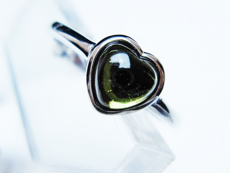 モルダバイト リング モルダウ石 指輪 ハート フリーサイズ 13号 一点物 メール便可 [M便 1/20] 199-644