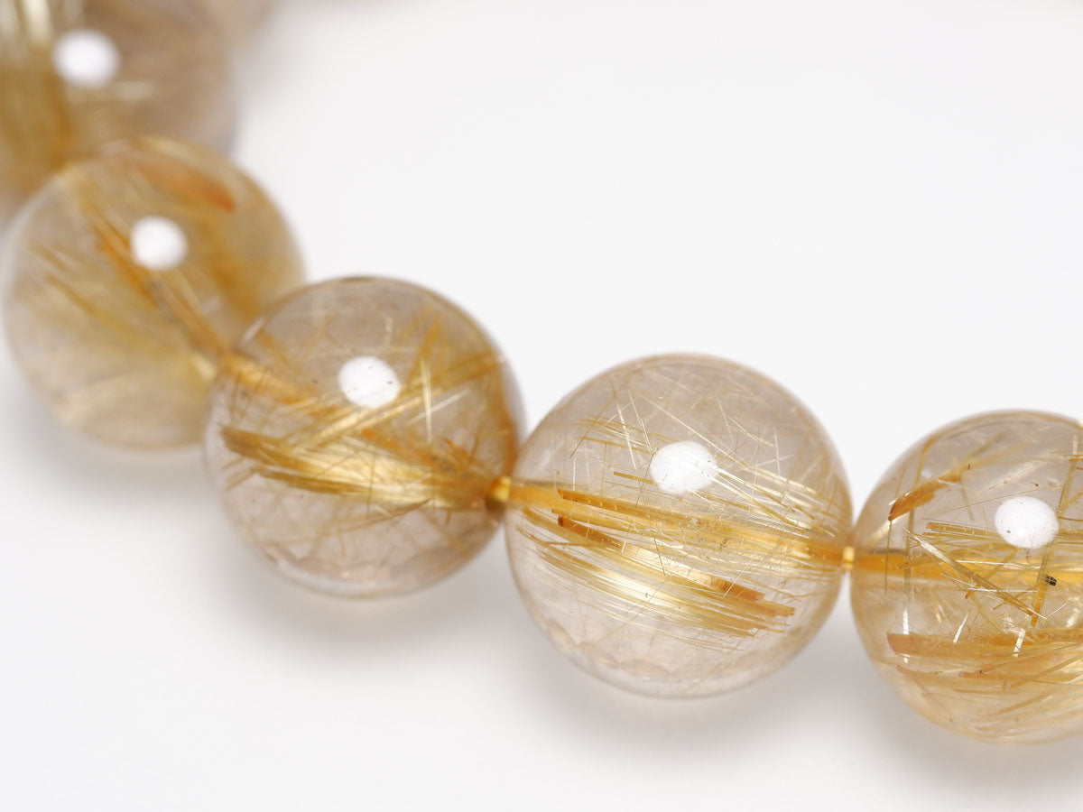 ゴールド タイチンルチルクォーツ ブレスレット 14mm 一点物 211-2417