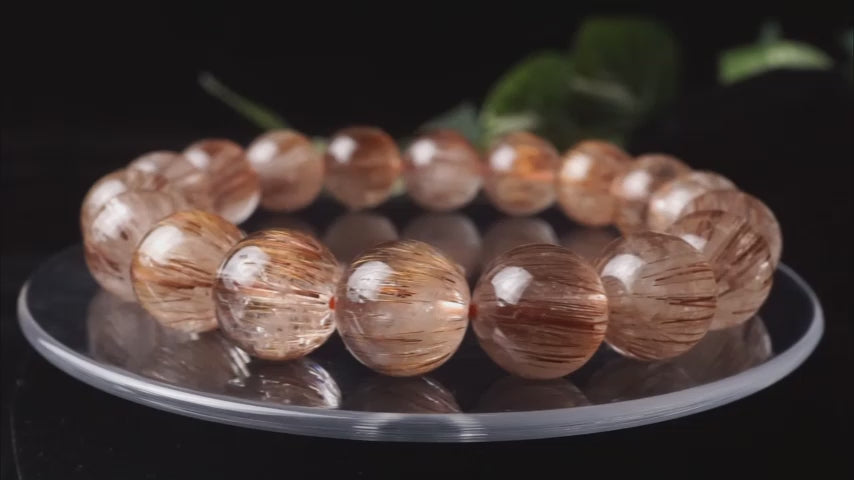 キャッツアイあり　ルチルクォーツ　大玉ブレスレット プレミアム タイチンキャッツアイルチルクォーツ 12.5mm玉