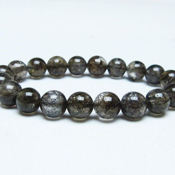 ブラックルチルクォーツ ブレスレット 10mm ブラックトルマリン トルマリネイテッドクォーツ 一点物 メール便可 [M便 1/10] 111-47026
