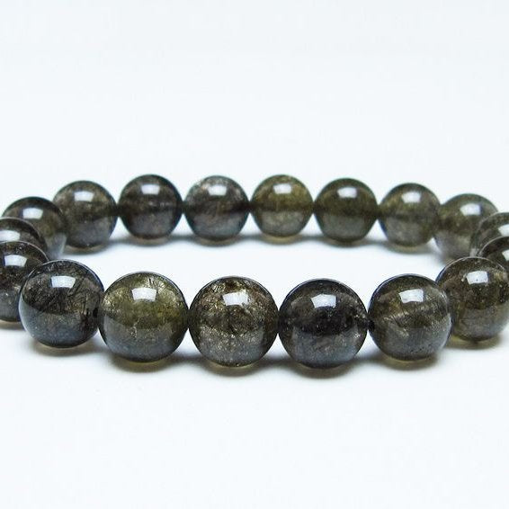 ブラックルチルクォーツ ブレスレット 12mm ブラックトルマリン トルマリネイテッドクォーツ 一点物 メール便可 [M便 1/10] 111-47035