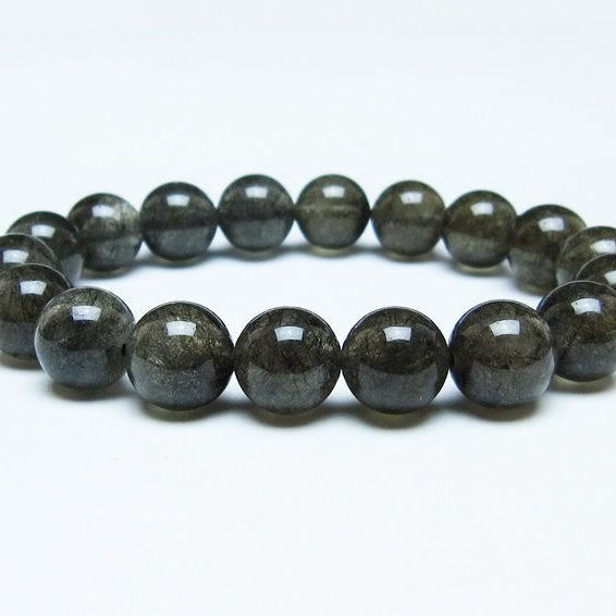 ブラックルチルクォーツ ブレスレット 12mm ブラックトルマリン トルマリネイテッドクォーツ 一点物 メール便可 [M便 1/10] 111-47036