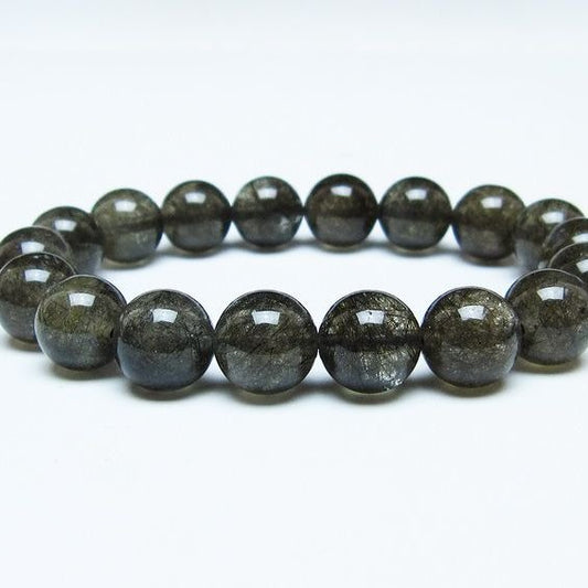 ブラックルチルクォーツ ブレスレット 12mm ブラックトルマリン トルマリネイテッドクォーツ 一点物 メール便可 [M便 1/10] 111-47039