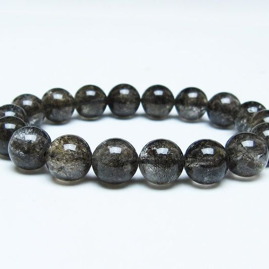 ブラックルチルクォーツ ブレスレット 12mm ブラックトルマリン トルマリネイテッドクォーツ 一点物 メール便可 [M便 1/10] 111-47040
