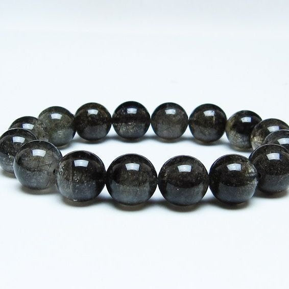 ブラックルチルクォーツ ブレスレット 13mm ブラックトルマリン トルマリネイテッドクォーツ 一点物 メール便可 [M便 1/10] 111-47043