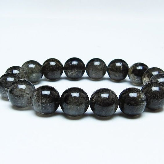 ブラックルチルクォーツ ブレスレット 13mm ブラックトルマリン トルマリネイテッドクォーツ 一点物 メール便可 [M便 1/10] 111-47043