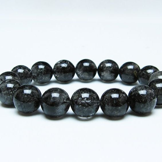 ブラックルチルクォーツ ブレスレット 13mm ブラックトルマリン トルマリネイテッドクォーツ 一点物 メール便可 [M便 1/10] 111-47046