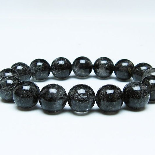 ブラックルチルクォーツ ブレスレット 13mm ブラックトルマリン トルマリネイテッドクォーツ 一点物 メール便可 [M便 1/10] 111-47046