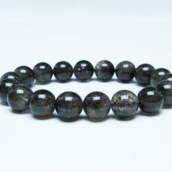 ブラックルチルクォーツ ブレスレット 12mm ブラックトルマリン トルマリネイテッドクォーツ 一点物 メール便可 [M便 1/10] 111-47053