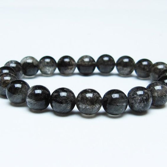 ブラックルチルクォーツ ブレスレット 10mm ブラックトルマリン トルマリネイテッドクォーツ 一点物 メール便可 [M便 1/10] 111-47065