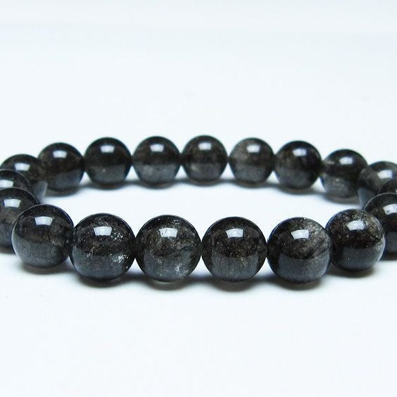 ブラックルチルクォーツ ブレスレット 10mm ブラックトルマリン トルマリネイテッドクォーツ 一点物 メール便可 [M便 1/10] 111-47095