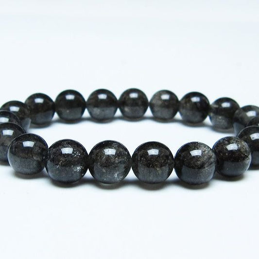 ブラックルチルクォーツ ブレスレット 10mm ブラックトルマリン トルマリネイテッドクォーツ 一点物 メール便可 [M便 1/10] 111-47095