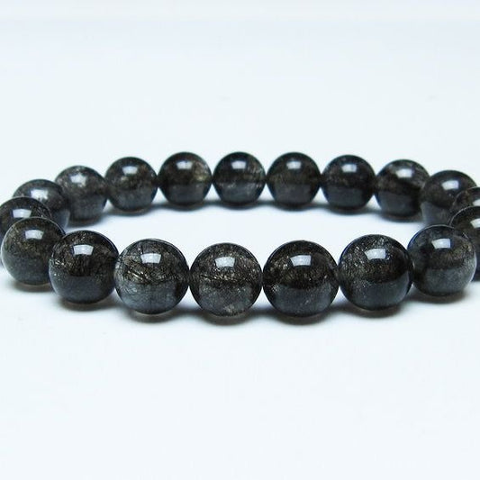 ブラックルチルクォーツ ブレスレット 10mm ブラックトルマリン トルマリネイテッドクォーツ 一点物 メール便可 [M便 1/10] 111-47097