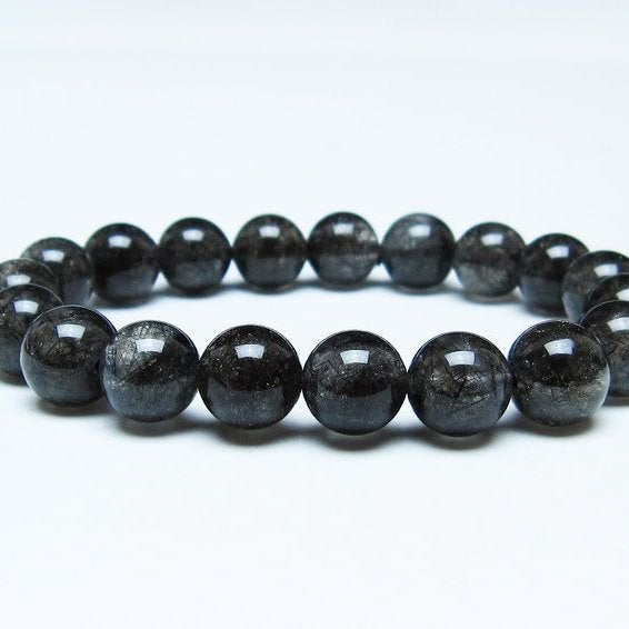 ブラックルチルクォーツ ブレスレット 10mm ブラックトルマリン トルマリネイテッドクォーツ 一点物 メール便可 [M便 1/10] 111-47098