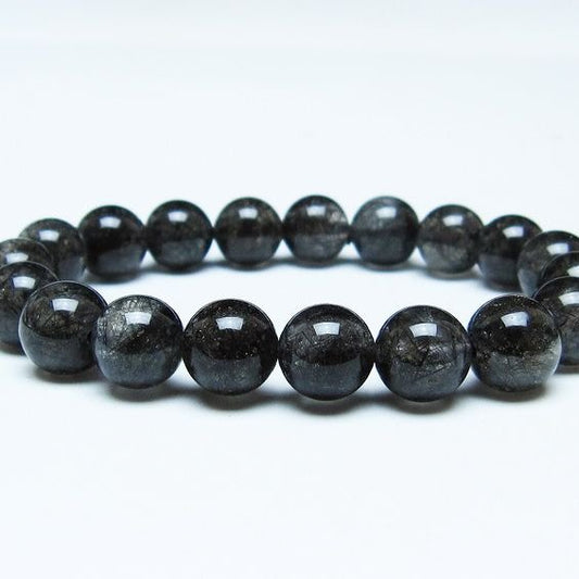 ブラックルチルクォーツ ブレスレット 10mm ブラックトルマリン トルマリネイテッドクォーツ 一点物 メール便可 [M便 1/10] 111-47098