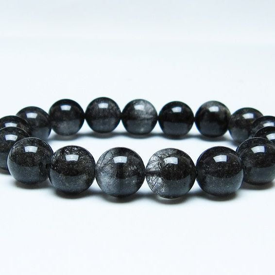 ブラックルチルクォーツ ブレスレット 12mm ブラックトルマリン トルマリネイテッドクォーツ 一点物 メール便可 [M便 1/10] 111-47104