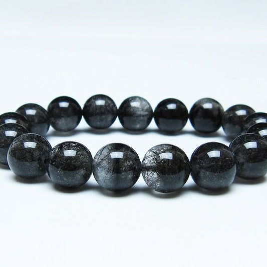 ブラックルチルクォーツ ブレスレット 12mm ブラックトルマリン トルマリネイテッドクォーツ 一点物 メール便可 [M便 1/10] 111-47104