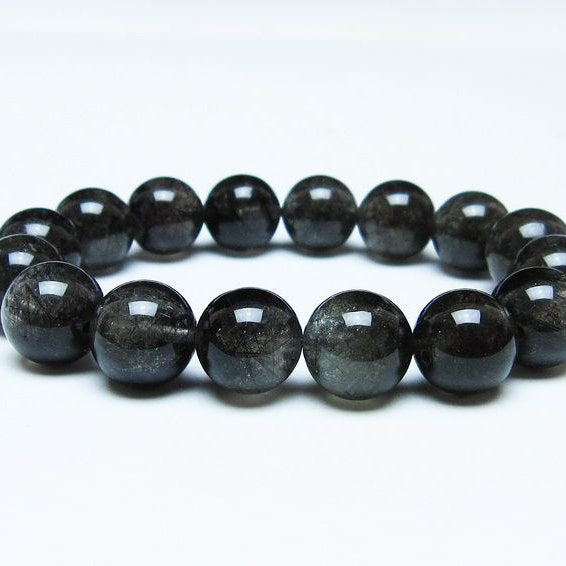 ブラックルチルクォーツ ブレスレット 13mm ブラックトルマリン トルマリネイテッドクォーツ 一点物 メール便可 [M便 1/10] 111-47110