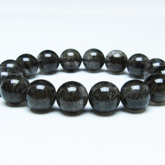 ブラックルチルクォーツ ブレスレット 14mm ブラックトルマリン トルマリネイテッドクォーツ 一点物 メール便可 [M便 1/10] 111-47113