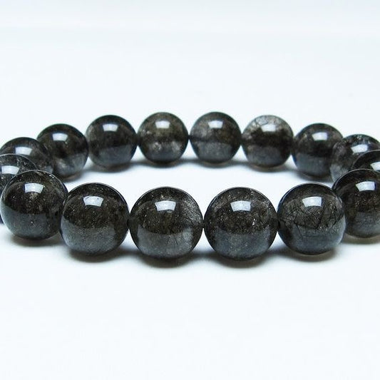 ブラックルチルクォーツ ブレスレット 14mm ブラックトルマリン トルマリネイテッドクォーツ 一点物 メール便可 [M便 1/10] 111-47113