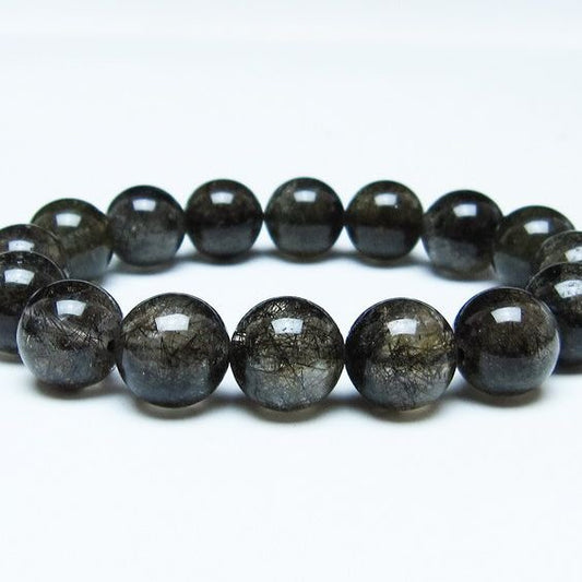 ブラックルチルクォーツ ブレスレット 13mm ブラックトルマリン トルマリネイテッドクォーツ 一点物 メール便可 [M便 1/10] 111-47116