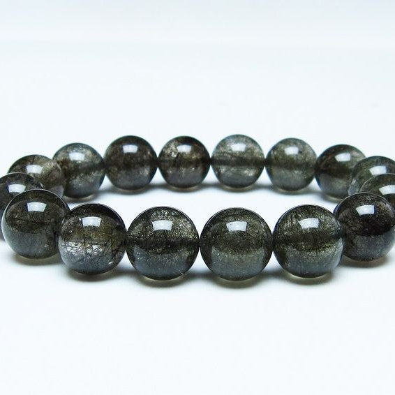 ブラックルチルクォーツ ブレスレット 13mm ブラックトルマリン トルマリネイテッドクォーツ 一点物 メール便可 [M便 1/10] 111-47117